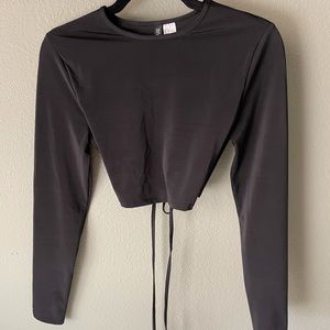 Black spandex material cropped long sleeve